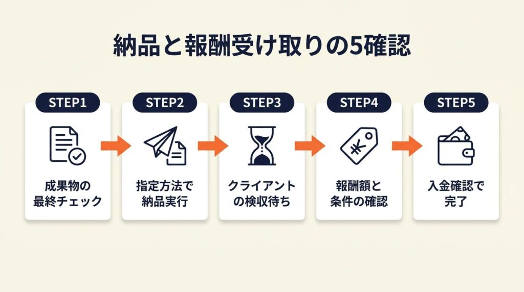 納品と報酬受け取りは5確認で完了