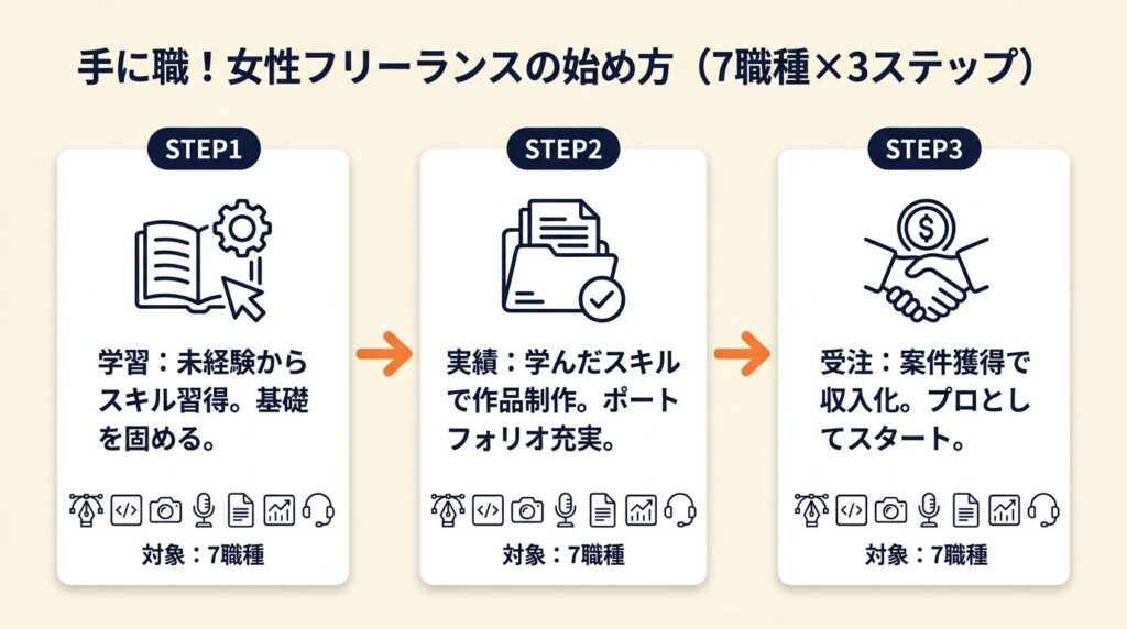 手に職 女性フリーランスは7職種×3ステップで始める