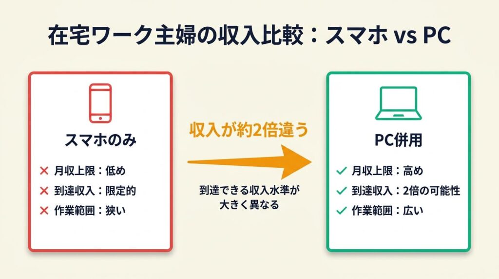 在宅ワーク主婦はスマホとPCで収入が2倍違う