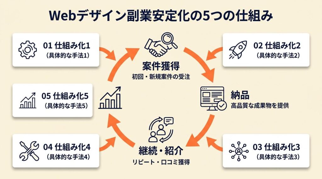 Webデザイン副業は5つの仕組みで安定する