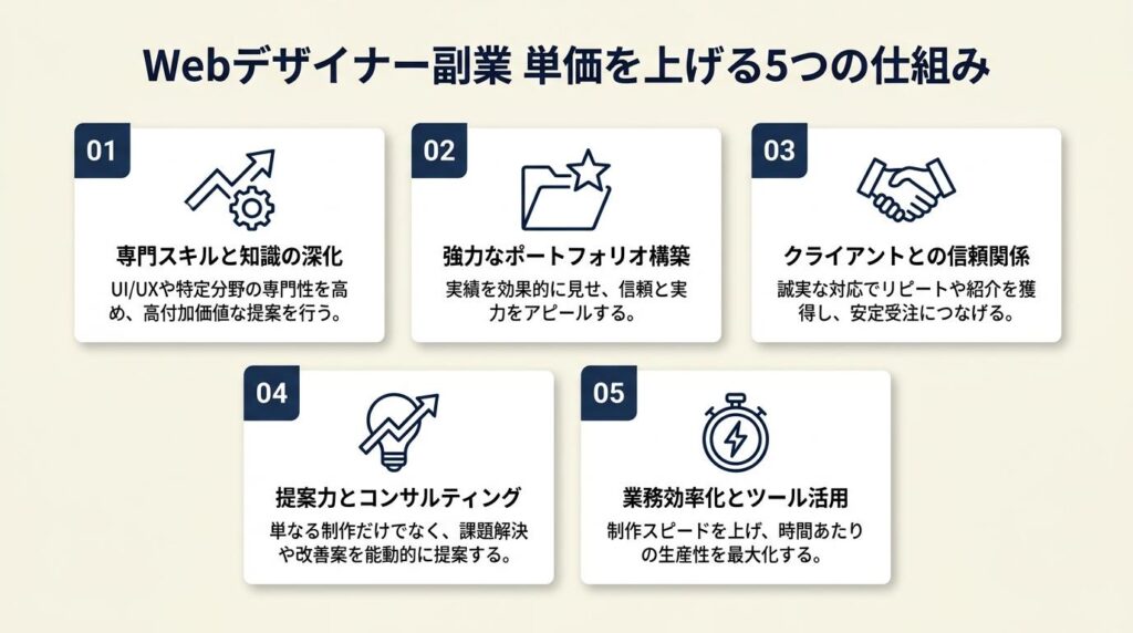 Webデザイナー副業は5つの仕組みで単価を上げる