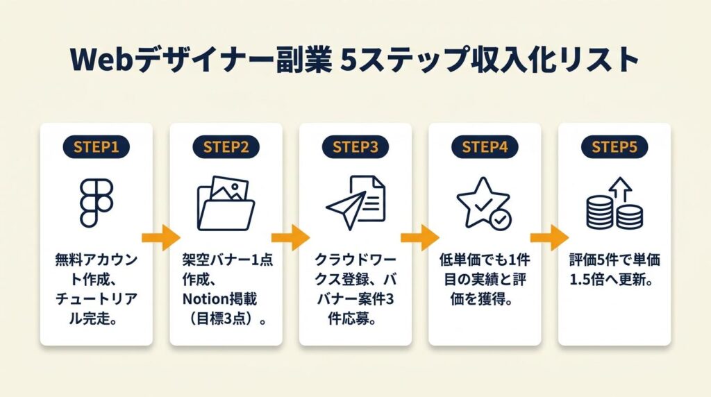 Webデザイナー副業を5ステップで収入化する:今日から使える行動リスト