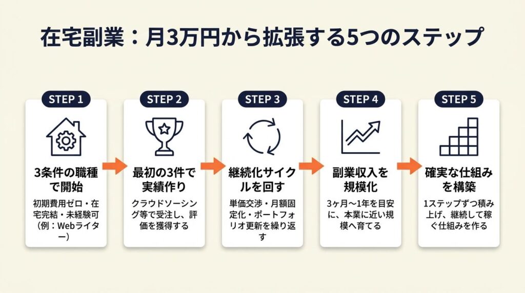 在宅副業を選び継続する：月3万円から拡張する5つのポイント