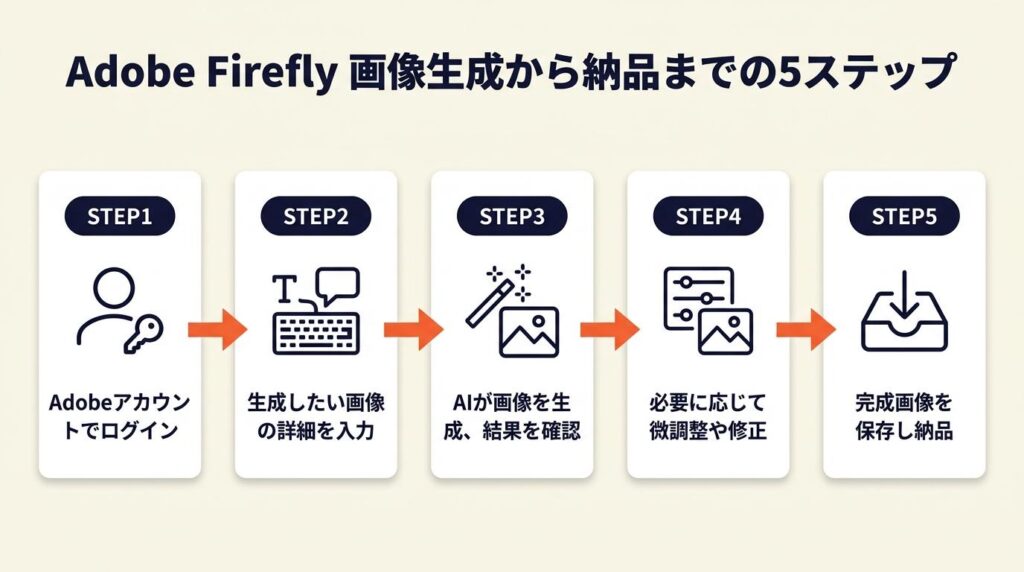 Adobe Fireflyは5ステップで画像生成から納品まで完了