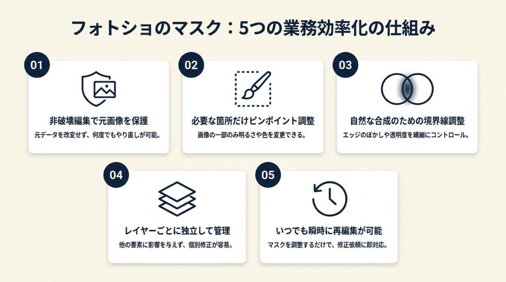 フォトショのマスクは5つの仕組みで業務効率化