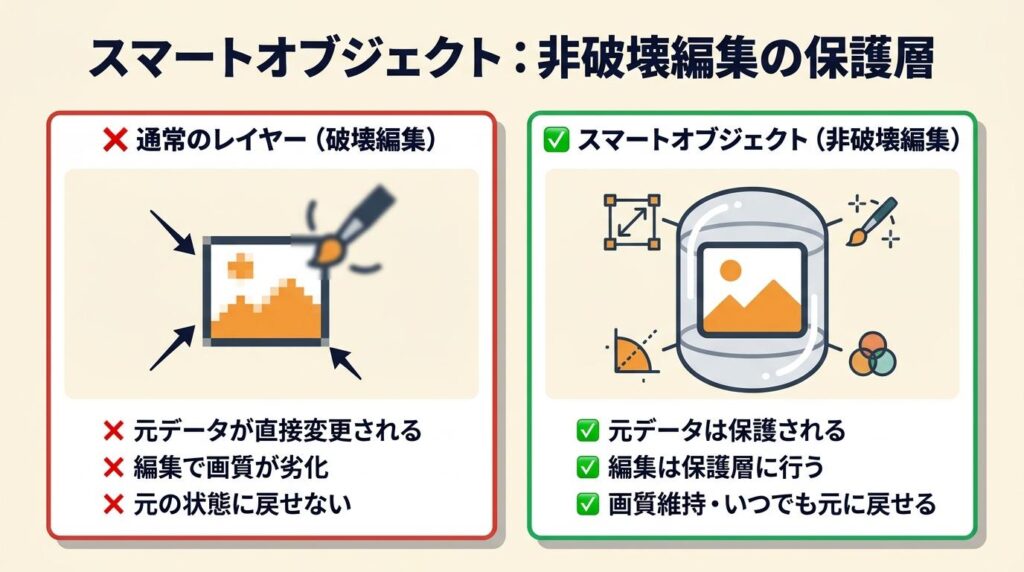 スマートオブジェクトは非破壊編集の保護層