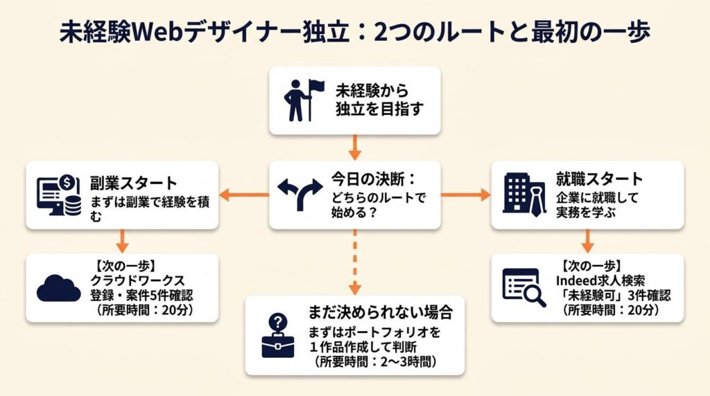 未経験Webデザイナーは2ルートで独立可能：今日の判断が3年後の収入を決める