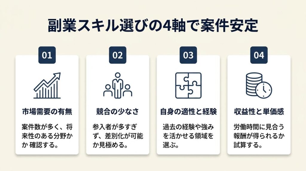 副業スキルは4軸で選ぶと案件が安定