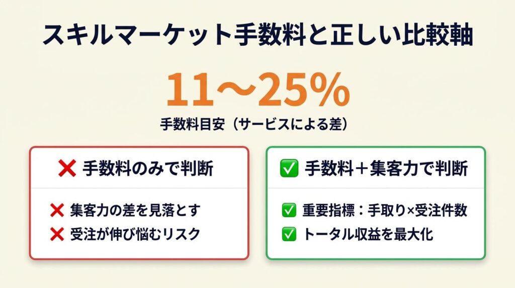 スキルマーケットの手数料は11〜25%で差がある