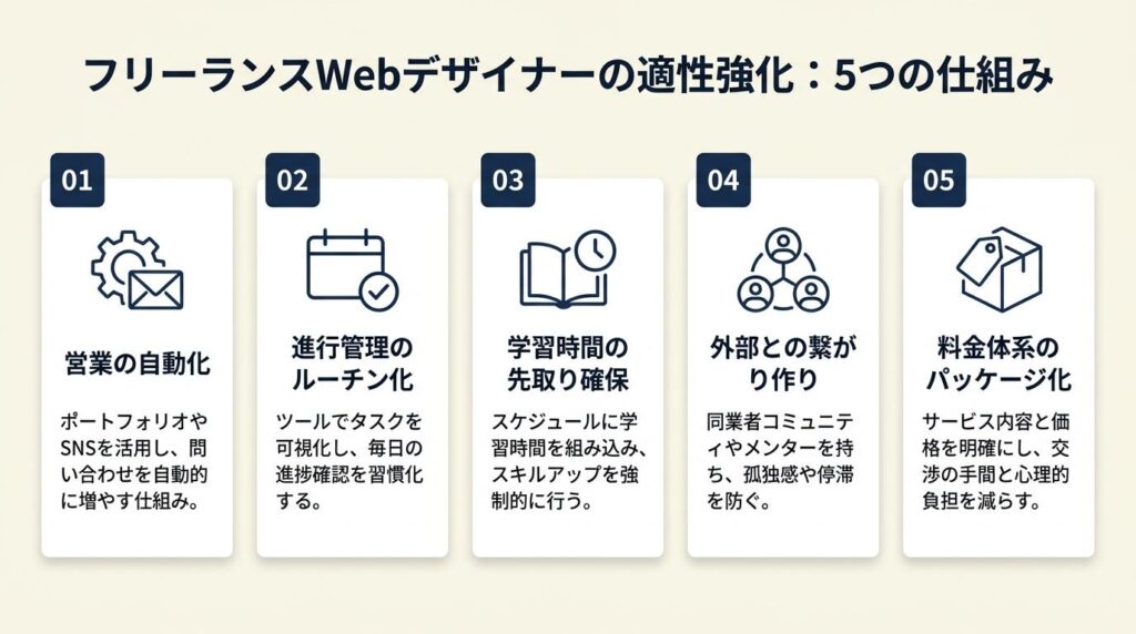 フリーランスWebデザイナーは5つの仕組みで適性を強化