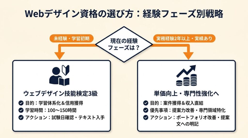 Webデザイン資格は目的別に選ぶ:未経験なら3級、実績2年超なら単価向上へ