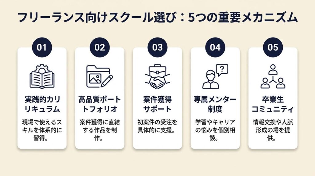 フリーランス向けスクールは5つの仕組みで選ぶ