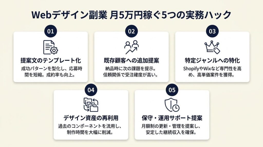 webデザイン副業で月5万円を稼ぐ5つの実務ハック
