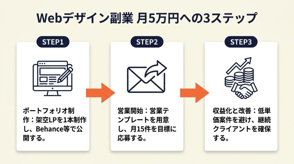webデザイン副業を戦略次第で月5万円に伸ばす:今日からの3ステップ