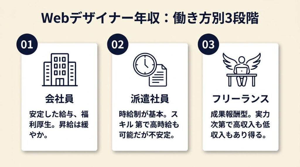 webデザイナー年収は働き方で3段階に分かれる