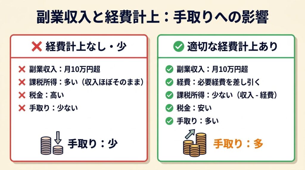 副業収入は経費計上で手取りが変わる