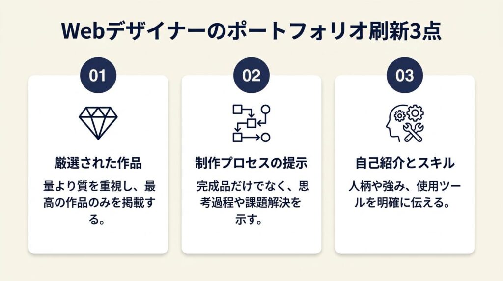 Webデザイナーのポートフォリオは3点で刷新
